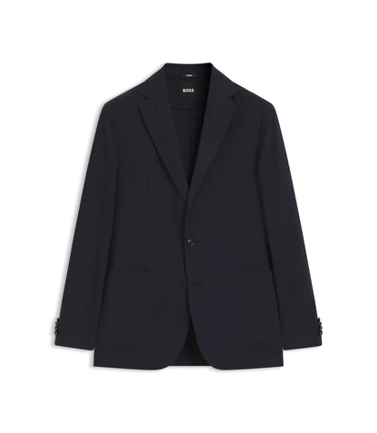 Boss Patterned Slim Fit Jacket In A Wool Blend Dark Blue