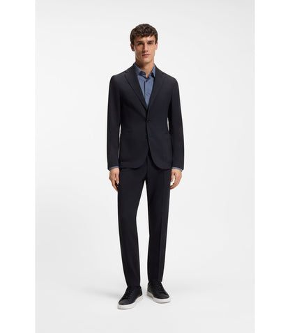 Boss Patterned Slim Fit Jacket In A Wool Blend Dark Blue