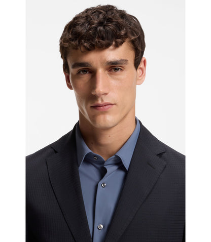 Boss Patterned Slim Fit Jacket In A Wool Blend Dark Blue