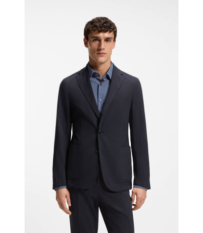 Boss Patterned Slim Fit Jacket In A Wool Blend Dark Blue