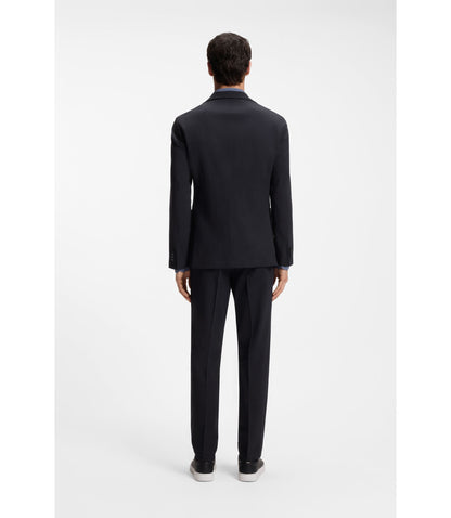 Boss Patterned Slim Fit Jacket In A Wool Blend Dark Blue