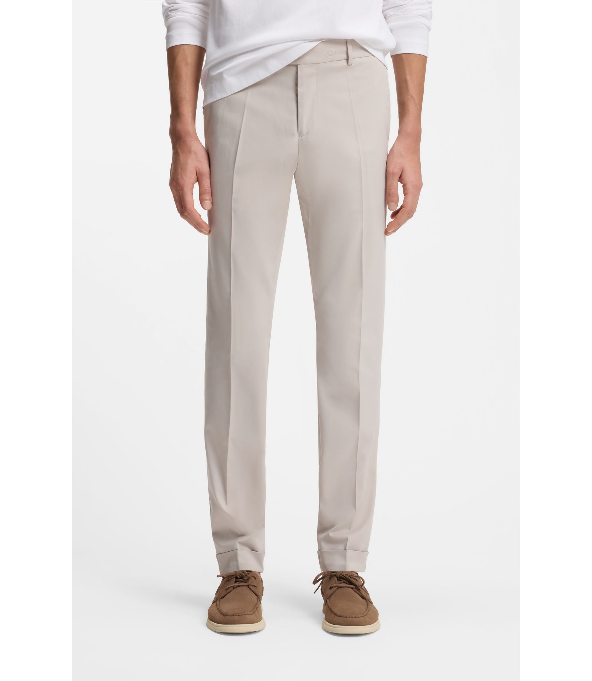 Boss Washable Slim Fit Trousers In Stretch Cotton Light Grey