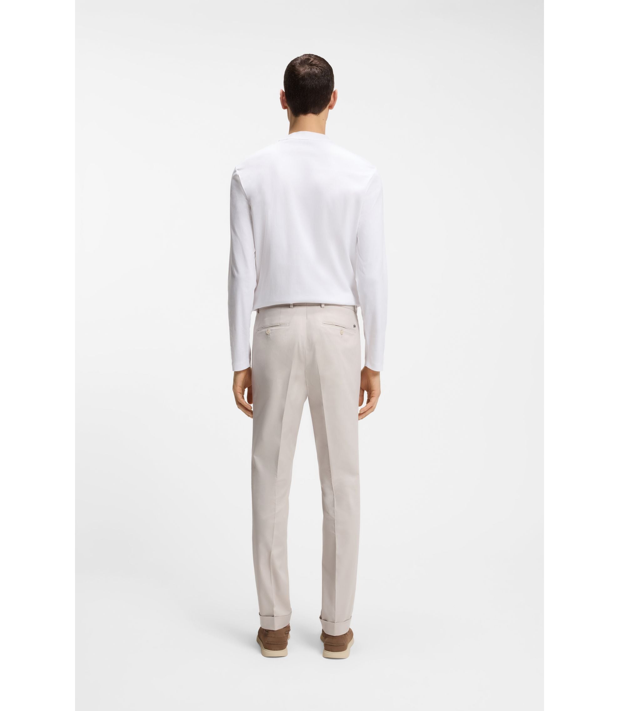 Boss Washable Slim Fit Trousers In Stretch Cotton Light Grey