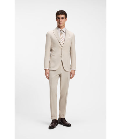 Boss Tapered Fit Trousers In Wool Blend Seersucker Beige