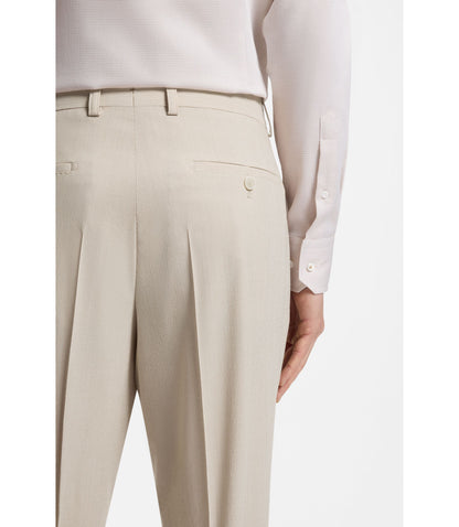 Boss Tapered Fit Trousers In Wool Blend Seersucker Beige
