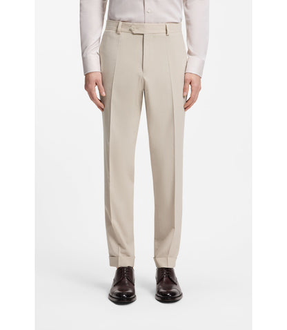 Boss Tapered Fit Trousers In Wool Blend Seersucker Beige