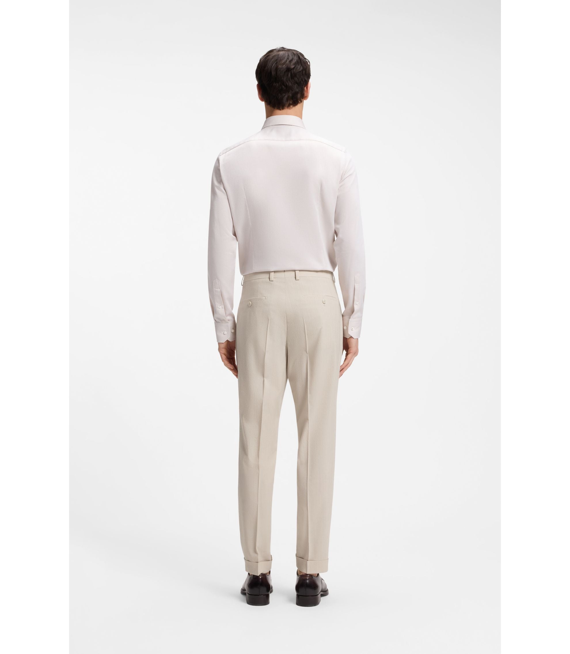 Boss Tapered Fit Trousers In Wool Blend Seersucker Beige