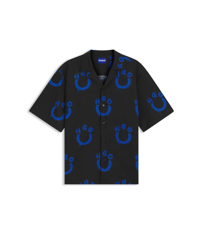 Hugo Relaxed Fit Shirt With Logo Print Black