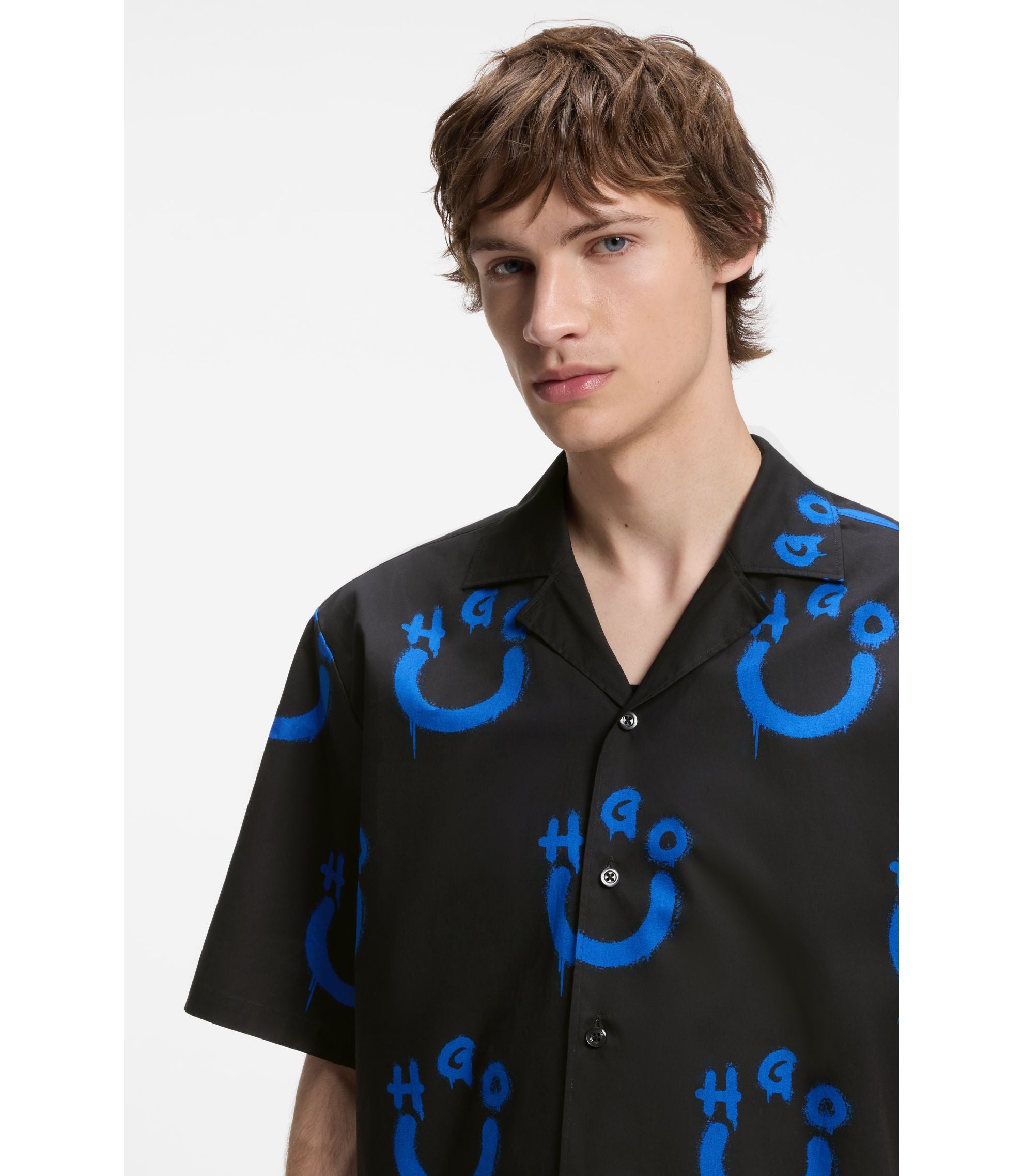 Hugo Relaxed Fit Shirt With Logo Print Black