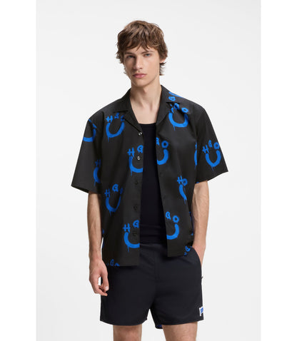 Hugo Relaxed Fit Shirt With Logo Print Black