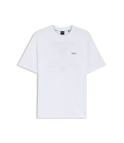 Boss Embroidered Artwork T Shirt In Cotton Mesh White