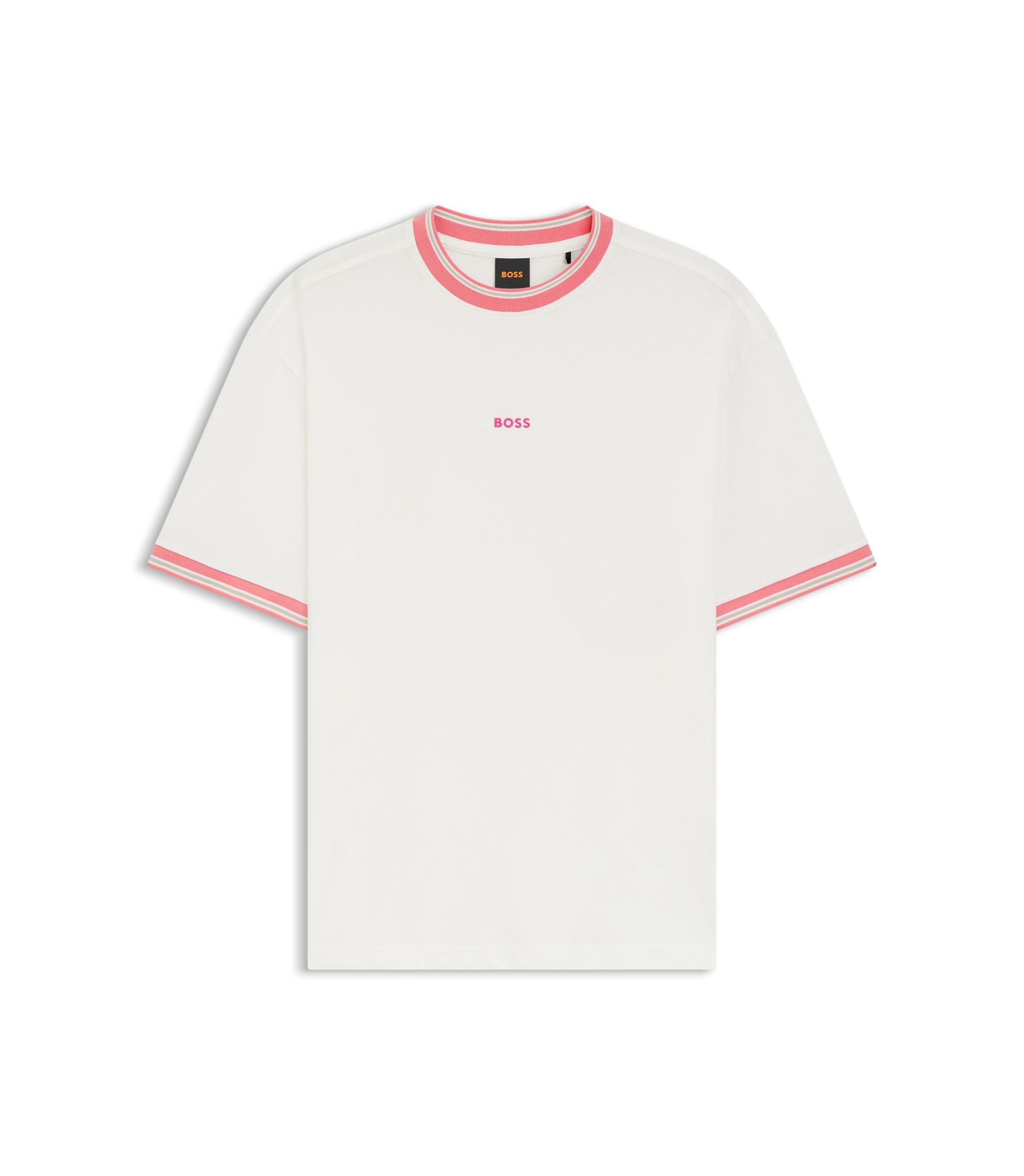 Boss Relaxed Fit T Shirt In Cotton With Striped Trims White