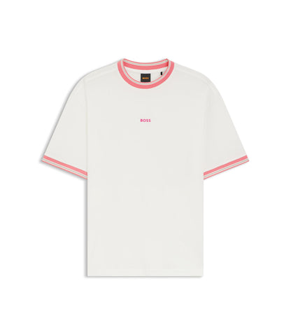 Boss Relaxed Fit T Shirt In Cotton With Striped Trims White