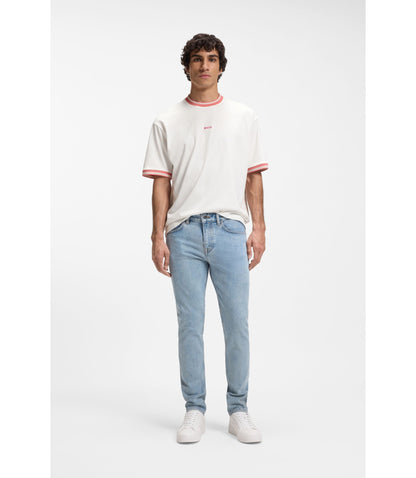 Boss Relaxed Fit T Shirt In Cotton With Striped Trims White