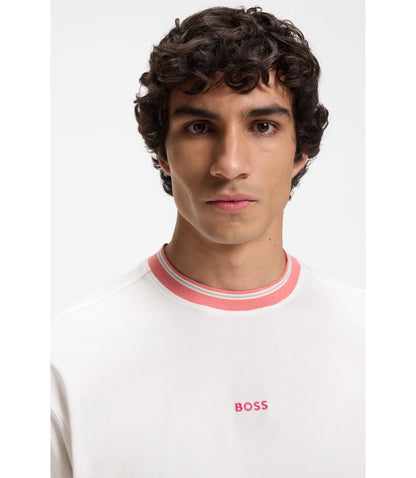 Boss Relaxed Fit T Shirt In Cotton With Striped Trims White