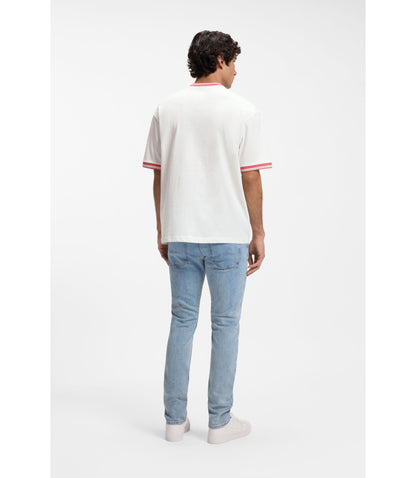 Boss Relaxed Fit T Shirt In Cotton With Striped Trims White