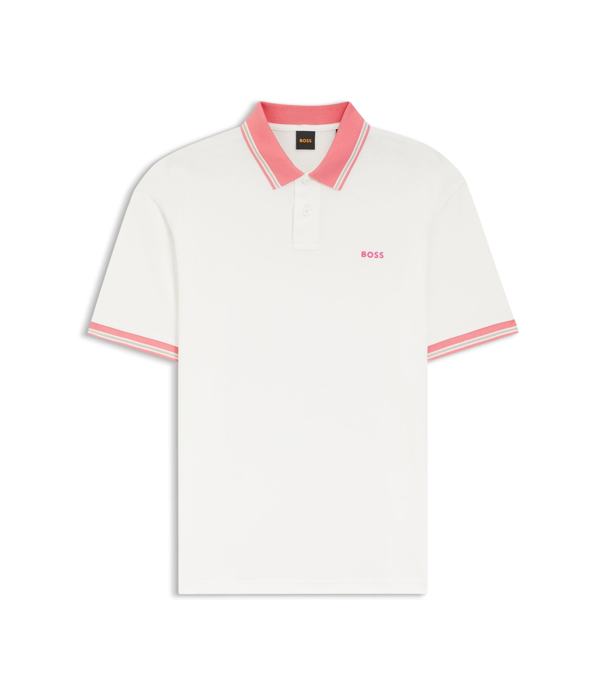 Boss Cotton Jersey Polo Shirt With Stripe Trims White