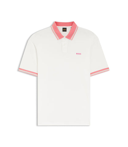 Boss Cotton Jersey Polo Shirt With Stripe Trims White