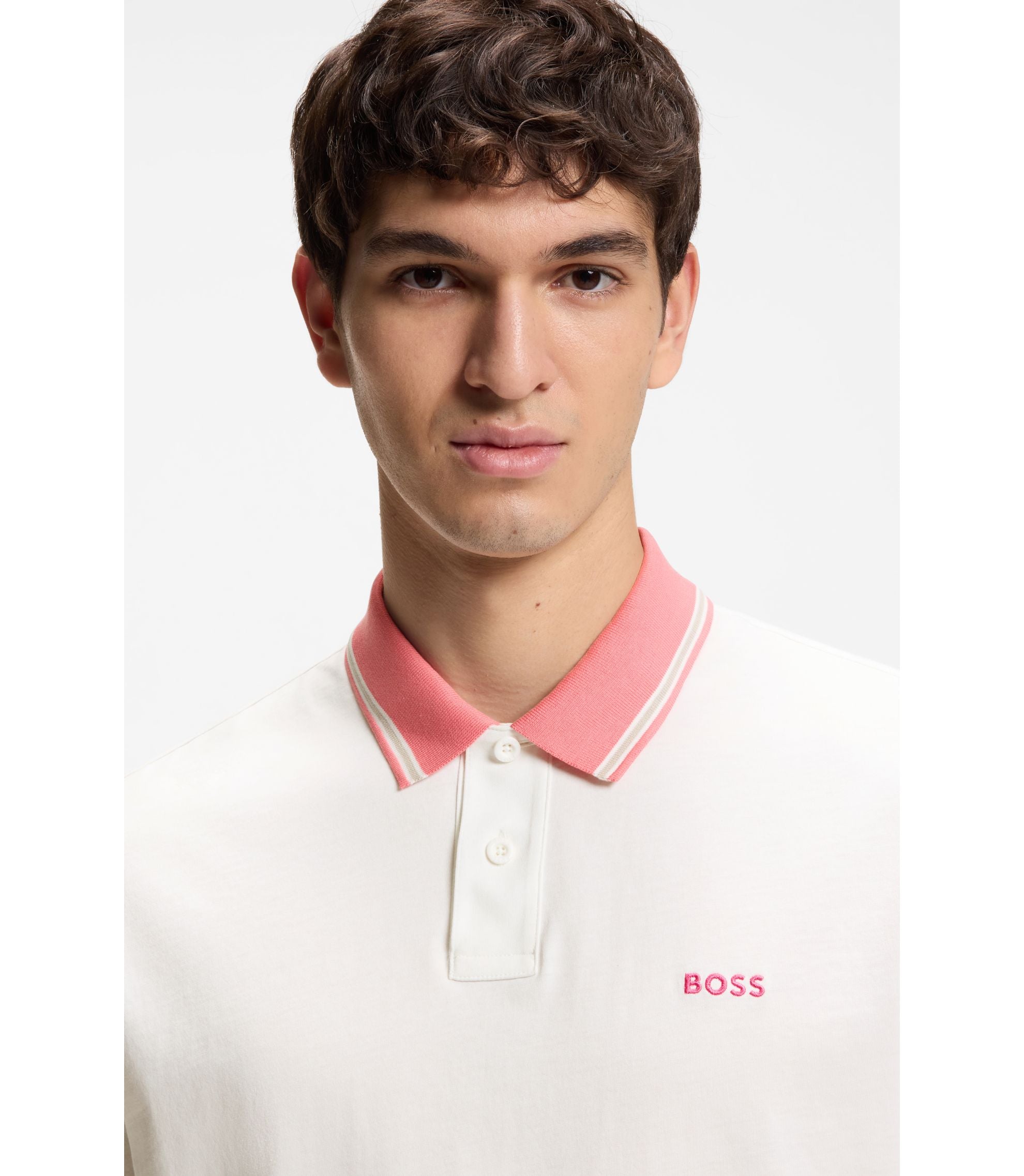 Boss Cotton Jersey Polo Shirt With Stripe Trims White