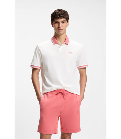 Boss Cotton Jersey Polo Shirt With Stripe Trims White