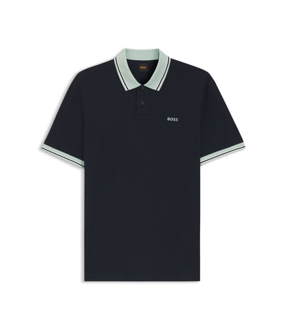 Boss Cotton Jersey Polo Shirt With Stripe Trims Dark Blue