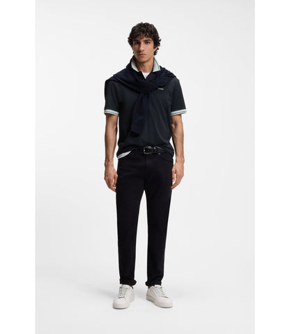 Boss Cotton Jersey Polo Shirt With Stripe Trims Dark Blue