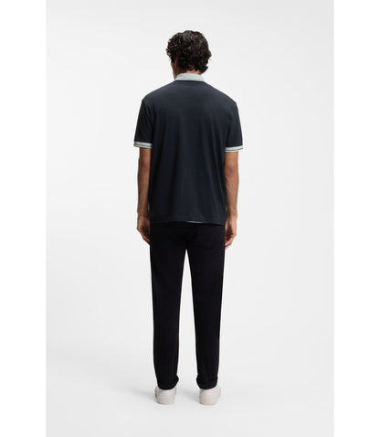 Boss Cotton Jersey Polo Shirt With Stripe Trims Dark Blue