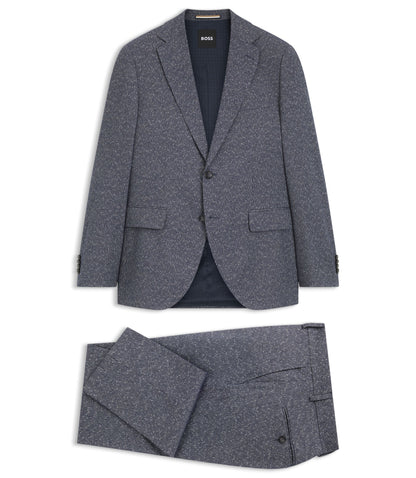 Boss Two Piece Regular Fit Suit In Stretch Boucl Dark Blue