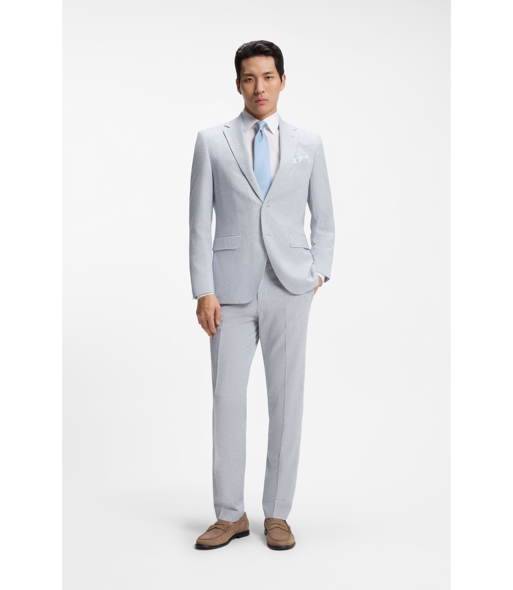 Boss Two Piece Regular Fit Suit In Stretch Boucl Light Blue