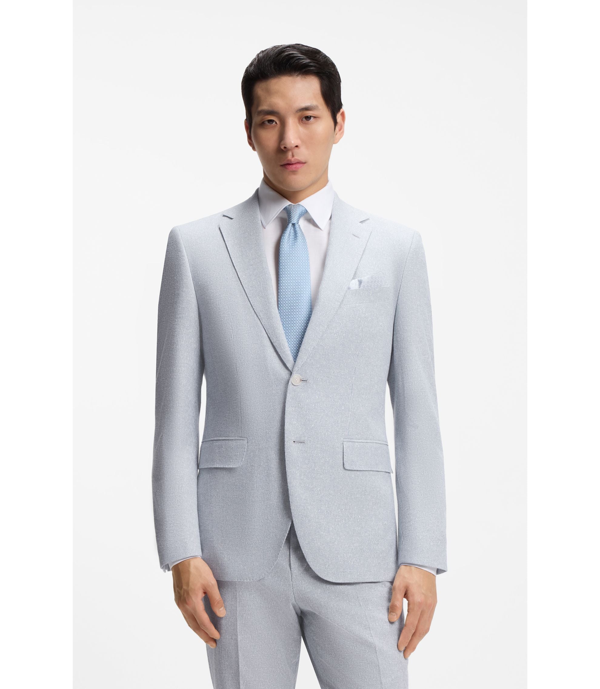 Boss Two Piece Regular Fit Suit In Stretch Boucl Light Blue