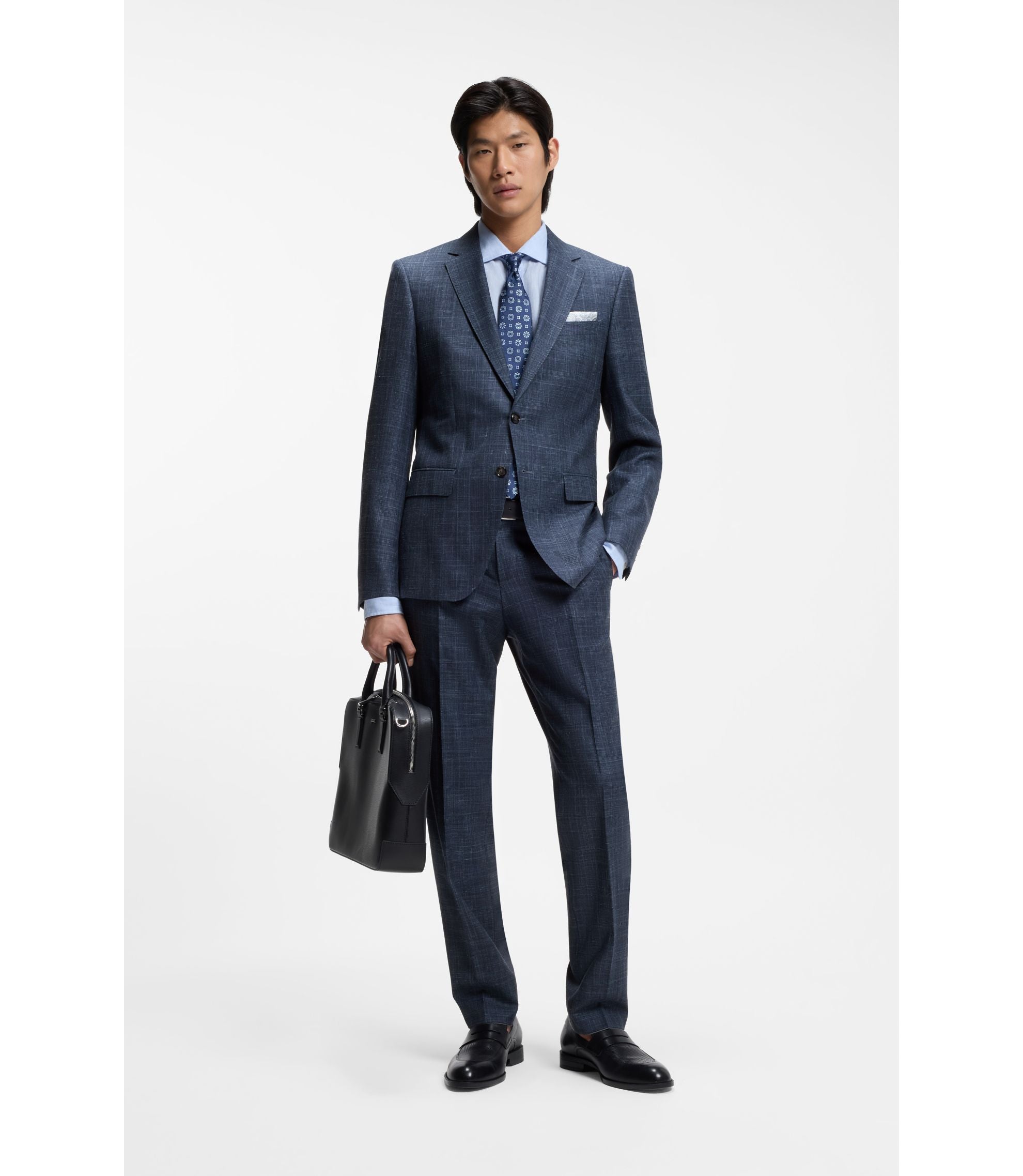 Boss Two Piece Slim Fit Suit In Wool Silk And Linen Light Blue