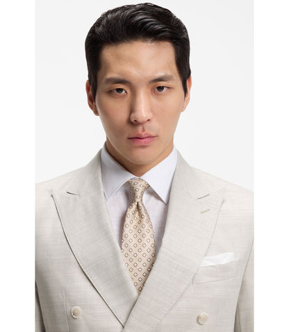 Boss Two Piece Slim Fit Suit In Striped Linen And Wool Light Grey