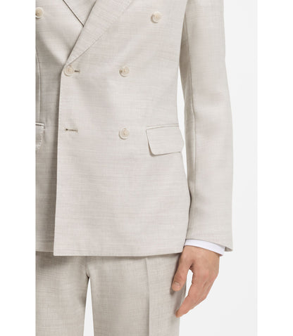 Boss Two Piece Slim Fit Suit In Striped Linen And Wool Light Grey