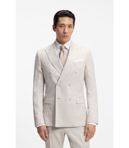 Boss Two Piece Slim Fit Suit In Striped Linen And Wool Light Grey