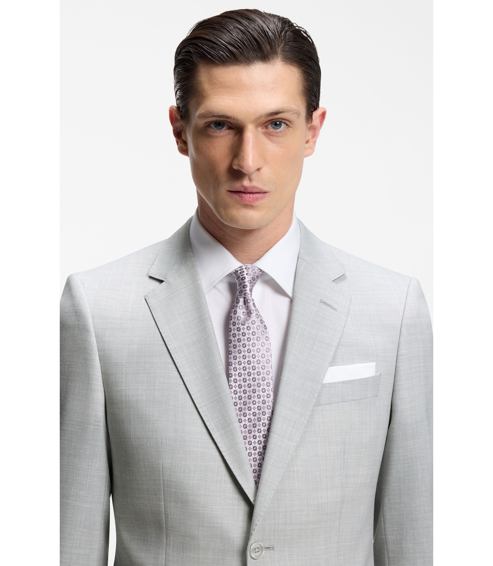 Boss Two Piece Slim Fit Suit In Micro Patterned Cloth Light Grey