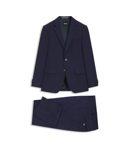 Boss Two Piece Slim Fit Suit In Micro Patterned Cloth Dark Blue