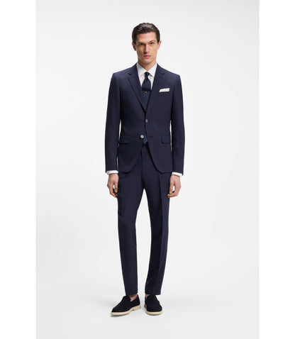 Boss Two Piece Slim Fit Suit In Micro Patterned Cloth Dark Blue