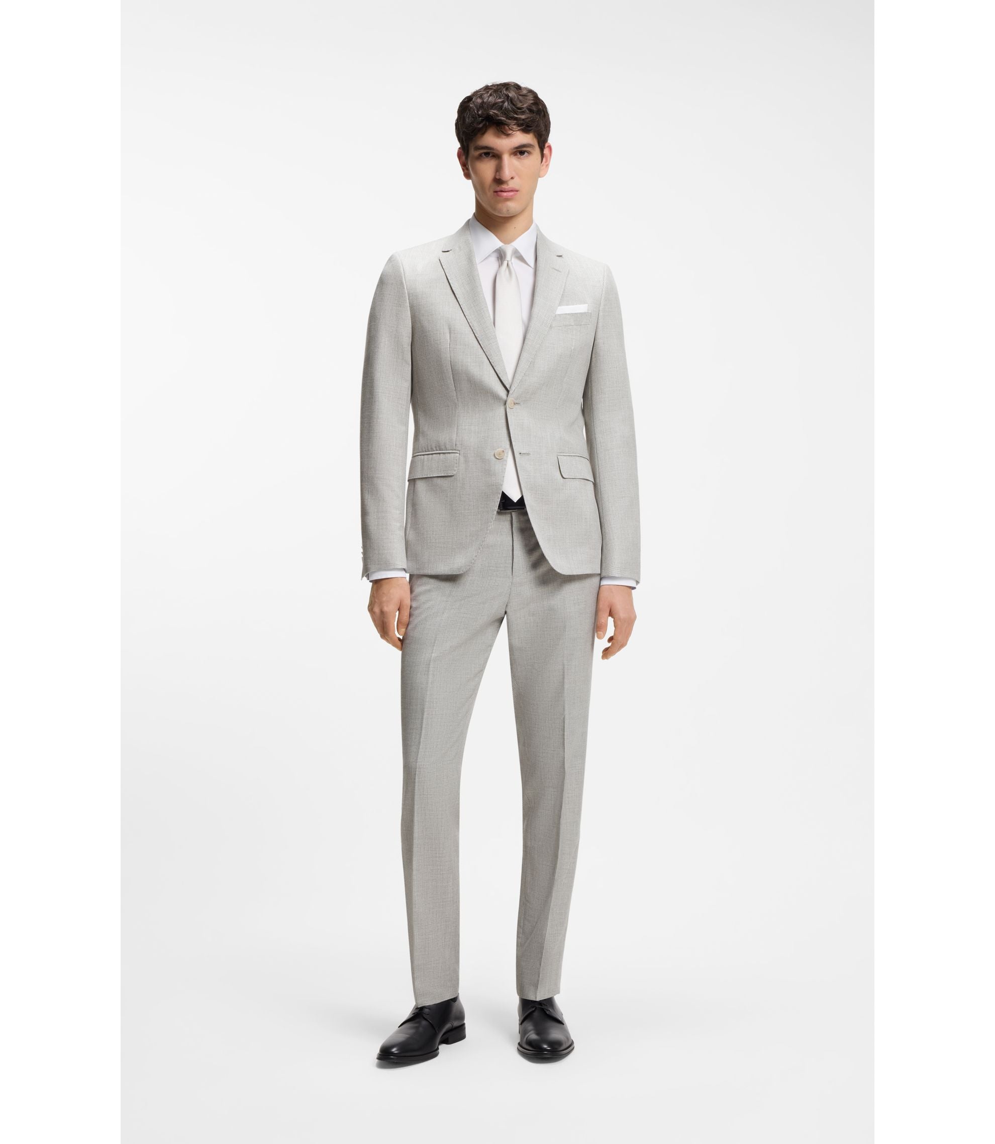 Boss Two Piece Slim Fit Suit In Cotton And Virgin Wool Light Grey