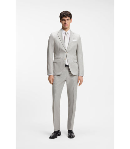 Boss Two Piece Slim Fit Suit In Cotton And Virgin Wool Light Grey