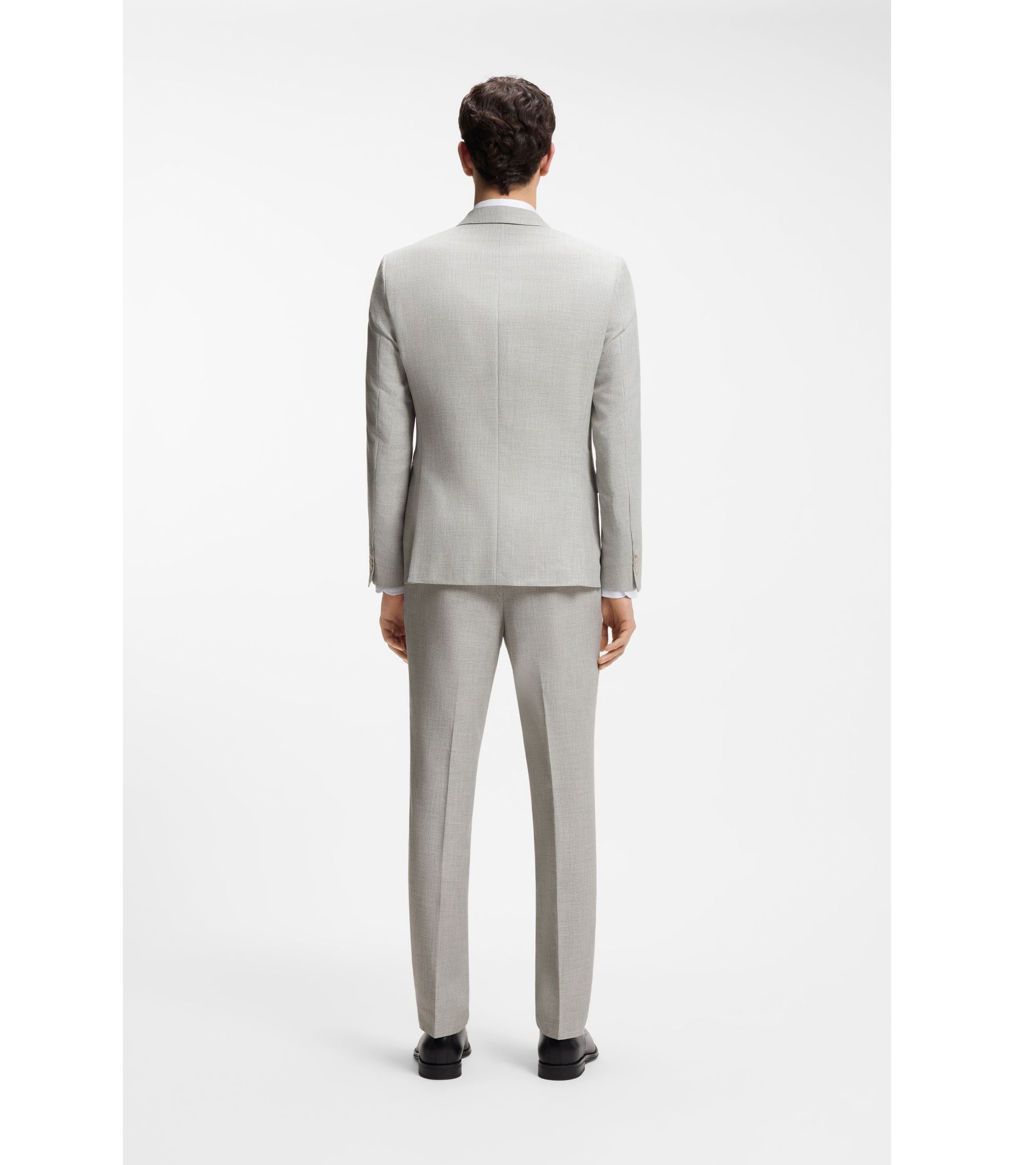Boss Two Piece Slim Fit Suit In Cotton And Virgin Wool Light Grey