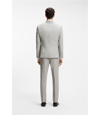 Boss Two Piece Slim Fit Suit In Cotton And Virgin Wool Light Grey