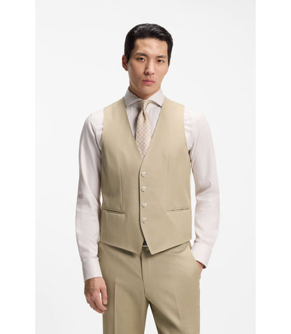Boss Three Piece Slim Fit Suit In Virgin Wool Serge Light Beige