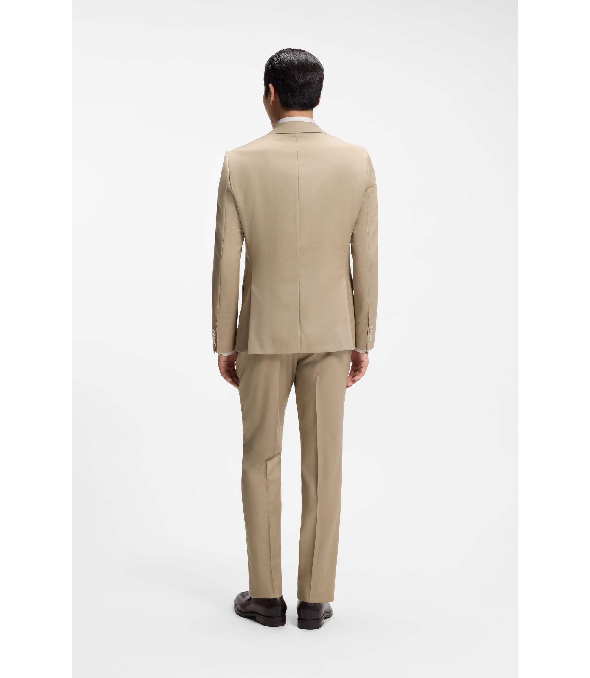 Boss Three Piece Slim Fit Suit In Virgin Wool Serge Light Beige