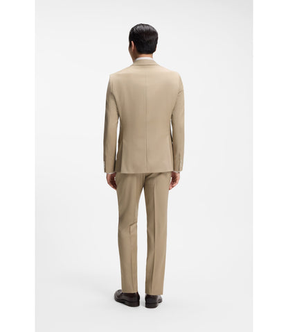 Boss Three Piece Slim Fit Suit In Virgin Wool Serge Light Beige