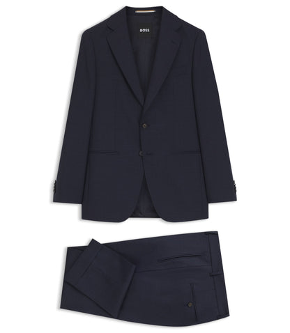 Boss Two Piece Slim Fit Suit In Checked Virgin Wool Dark Blue
