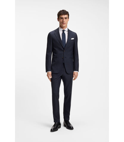 Boss Two Piece Slim Fit Suit In Checked Virgin Wool Dark Blue