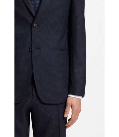 Boss Two Piece Slim Fit Suit In Checked Virgin Wool Dark Blue