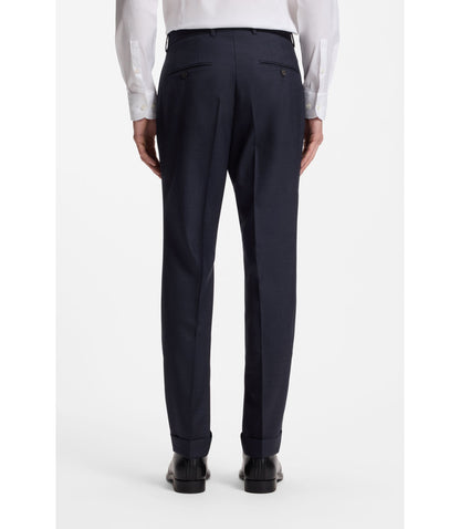 Boss Two Piece Slim Fit Suit In Checked Virgin Wool Dark Blue