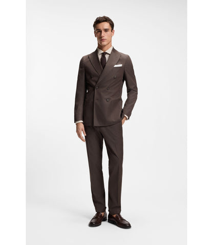 Boss Two Piece Slim Fit Suit In Stretch Cotton Dark Brown