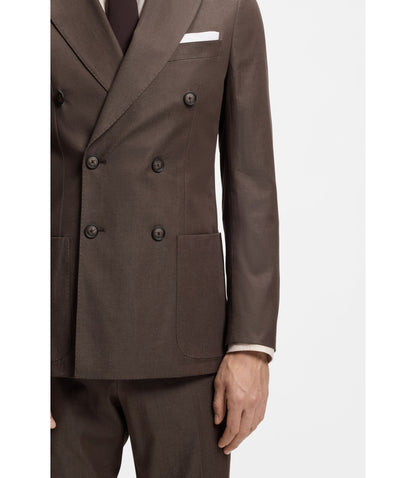 Boss Two Piece Slim Fit Suit In Stretch Cotton Dark Brown
